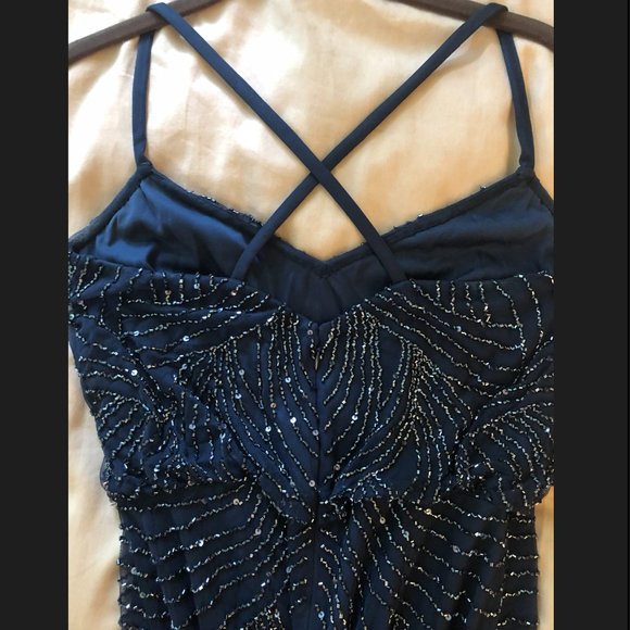 Adrianna Papell Beaded Blouson Gown Navy - Picture 5 of 6